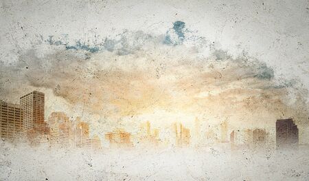 Abstract background image with cloudy city illustrationの写真素材