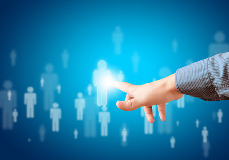 Close up of human hand pushing media icon