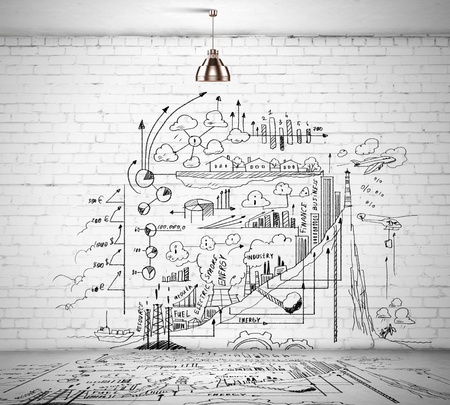 Sketch drawing with ideas on wall  Collageの写真素材