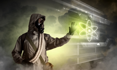 Image of stalker touching media sign  Pollution and disasterの写真素材