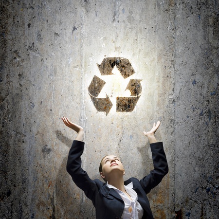 Image of businesswoman and recycle symbol  Ecology conceptの写真素材