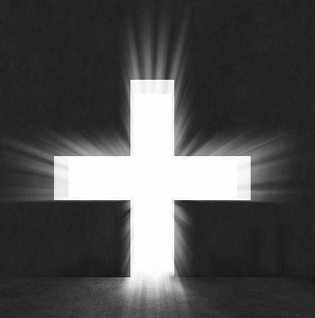 Background image with cross on black wallの写真素材