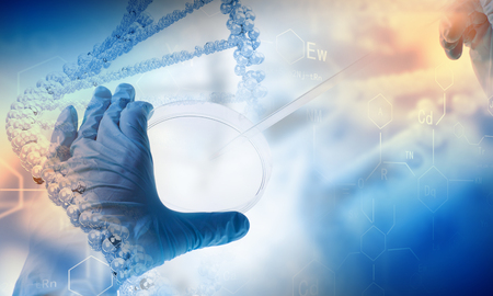 Close up image of human hand holding test tube  Science conceptの写真素材