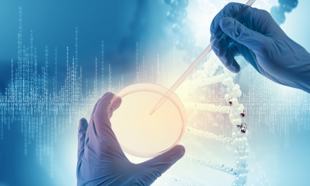 Close up image of human hand holding test tube  Science conceptの写真素材