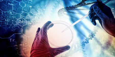 Close up image of human hand holding test tube  Science conceptの写真素材