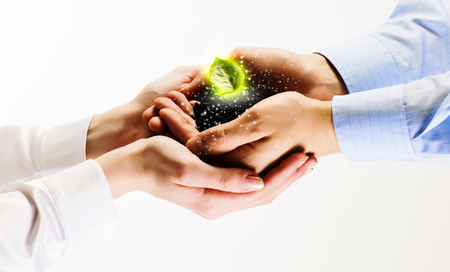 Green sprout in human hands  Recycle ideaの写真素材