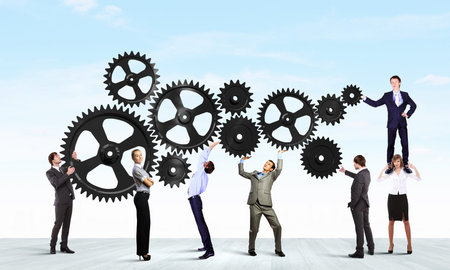 Conceptual image of businessteam working cohesively  Interaction and unity