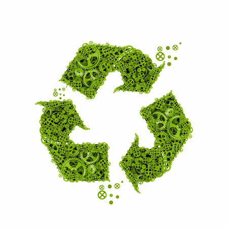 Recycle symbol consisting of cog wheels and gears