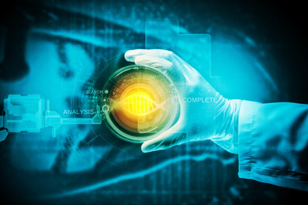 Close up image of human hand holding test tube  Science conceptの写真素材