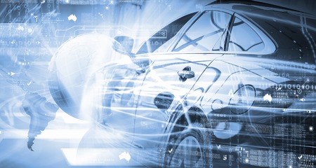 Back view of automobile in sales salonの写真素材