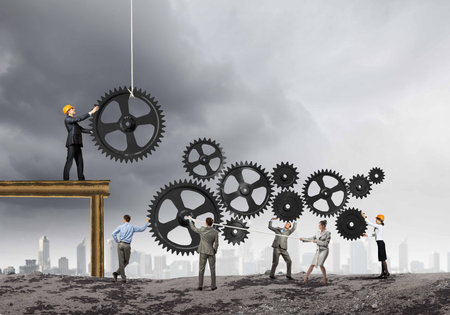 Conceptual image of businessteam working cohesively  Interaction and unity