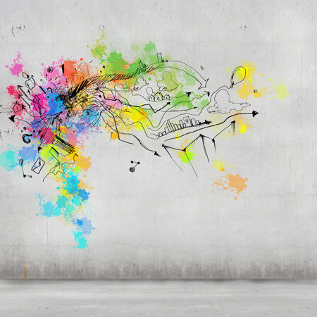 Background image with colorful splashes and dropsの写真素材