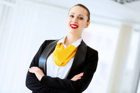 Image of attractive successful businesswoman in business suit smilingの写真素材