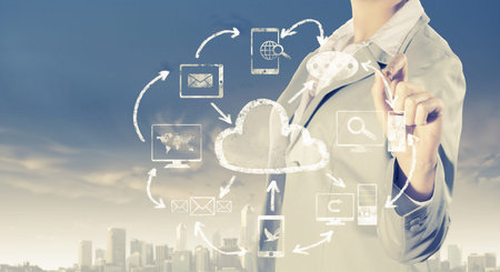 Image of businesswoman drawing business strategy plan