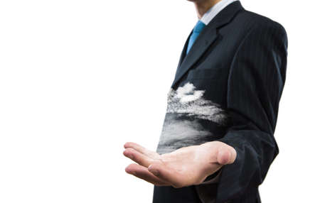 Close up of businessman holding empty palmの写真素材