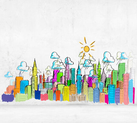 Background sketch image with buildings and urban scenesの写真素材