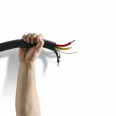 Cable in human hand  Power and connection