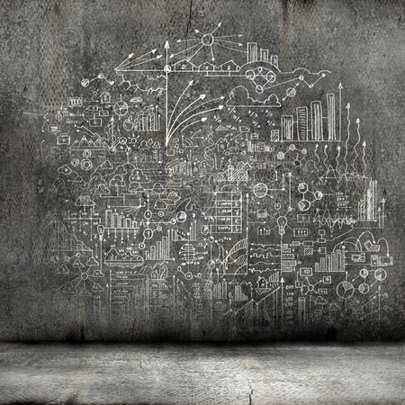 Background image with business strategy sketch on black wallの写真素材