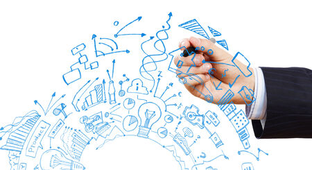 Close up of businessman hand drawing sketchesの写真素材