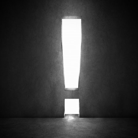 Background image with exclamation mark on dark wallの写真素材