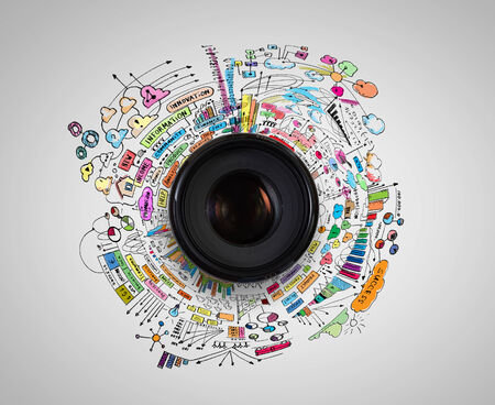 Camera lens against light background  Photography businessの写真素材