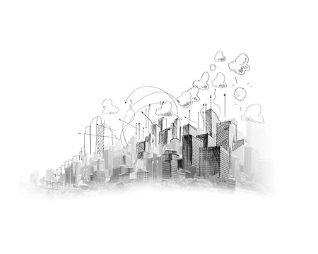 Background image with model sketch of modern cityの写真素材