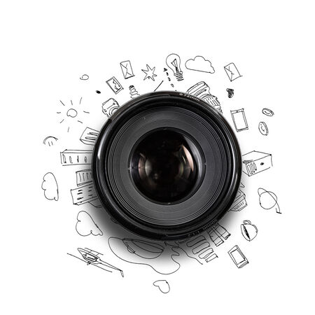 Camera lens against light background  Photography businessの写真素材