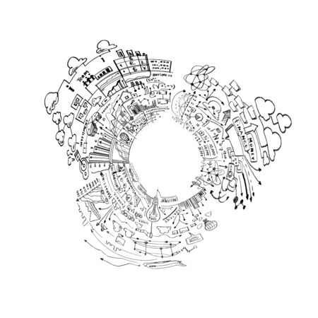 Hand drawn background with business sketches and ideasの写真素材