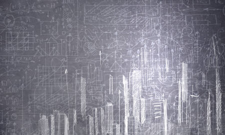 Background image with urban construction sketch on darkの写真素材