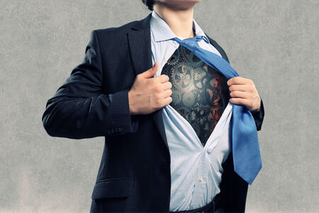 Close up of businessman acting like superheroの写真素材