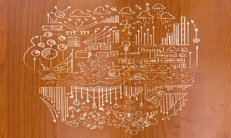 Business ideas and sketch on wooden surfaceの写真素材