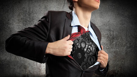 Close up of businessman acting like superheroの写真素材