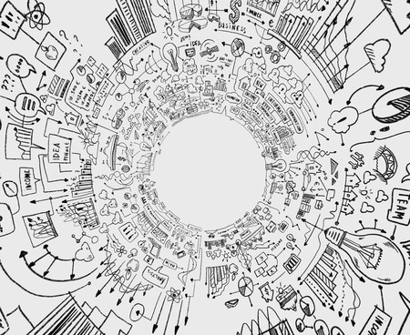 Hand drawn background with business sketches and ideasの写真素材