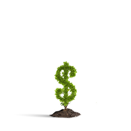 Conceptual image of green plant shaped like dollar symbolの写真素材