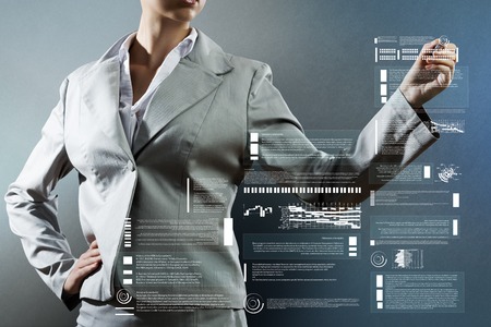 Body of businesswoman drawing business strategy sketchesの写真素材
