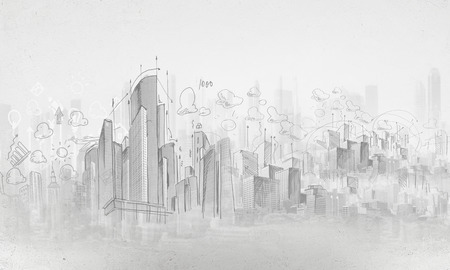 Background image with urban construction pencil sketchの写真素材