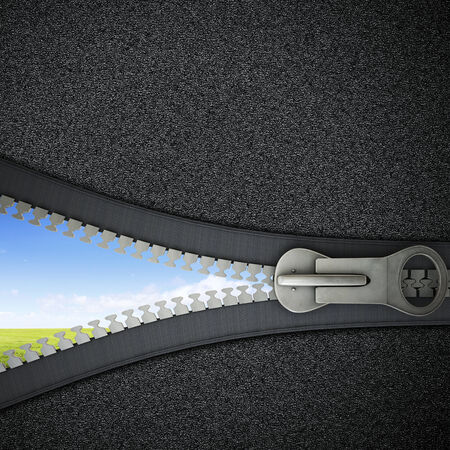 Conceptual image with zipper and nature landscapeの写真素材