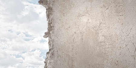 Background image with brick damaged wall  Place for textの写真素材