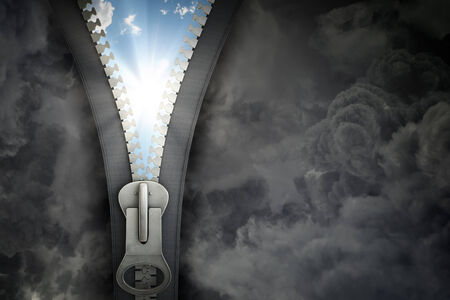 Conceptual image with zipper and nature landscapeの写真素材