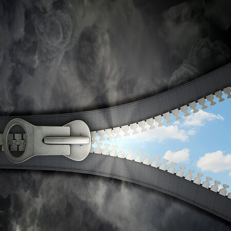 Conceptual image with zipper and nature landscapeの写真素材