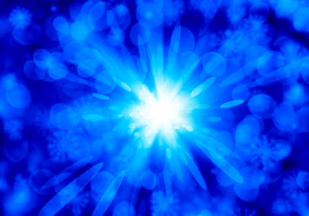 Blue Christmas background with snowflakes and lightsの写真素材