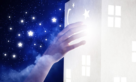 Close up of model of paper houseの写真素材