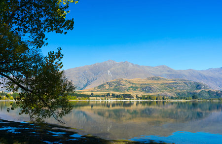 Natural landscape of New Zealand alps and lakeの写真素材