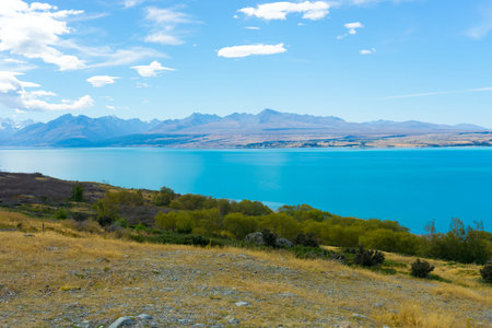 Natural landscape of New Zealand alps and lakeの写真素材