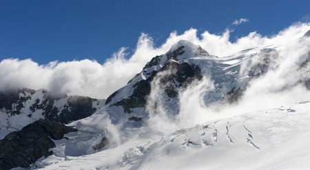 Mountain landscape with snow and clear blue skyの写真素材