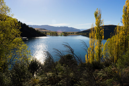 Natural landscape of New Zealand alps and lakeの写真素材