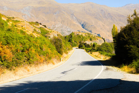 Natural landscape of New Zealand alps and roadの写真素材