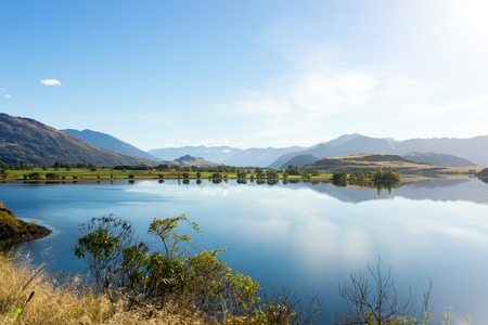 Natural landscape of New Zealand alps and lakeの写真素材