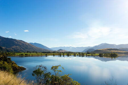 Natural landscape of New Zealand alps and lakeの写真素材