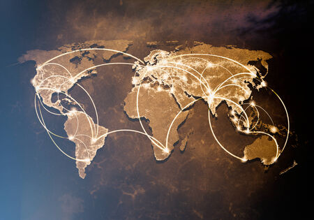 Conceptual background image of world map and connection linesの写真素材